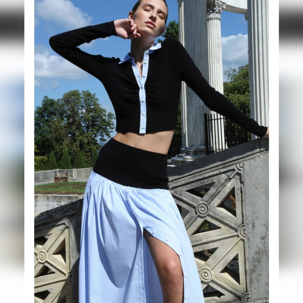 NAADAM STRIPED MIXED MEDIA SKIRT, SIZE M, NWT $375